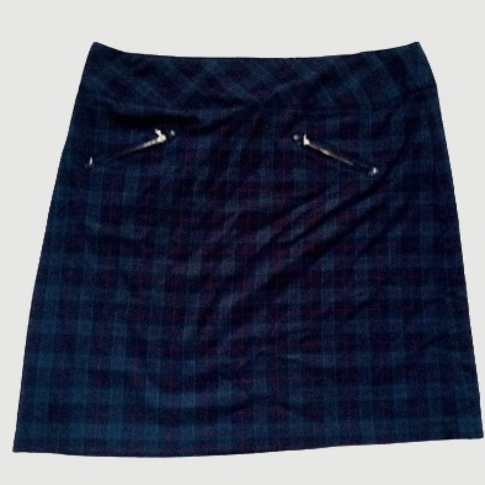 CLAIRE FRANCE Green Red Pleaated Plaid Skirt Size 14